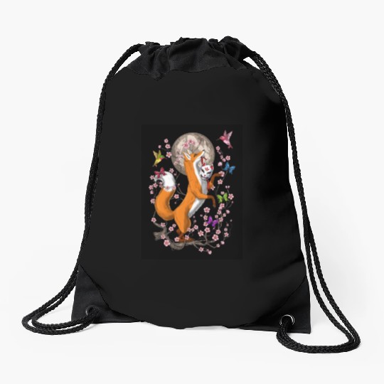 Fox Japanese Cherry Blossom Drawstring Bags