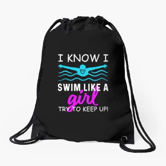 Swimmer Swim Swimming Girl Drawstring Bags