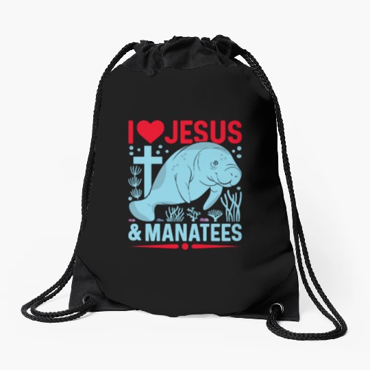 I Love Jesus and Manatees - Sea Cows Lover Drawstring Bags