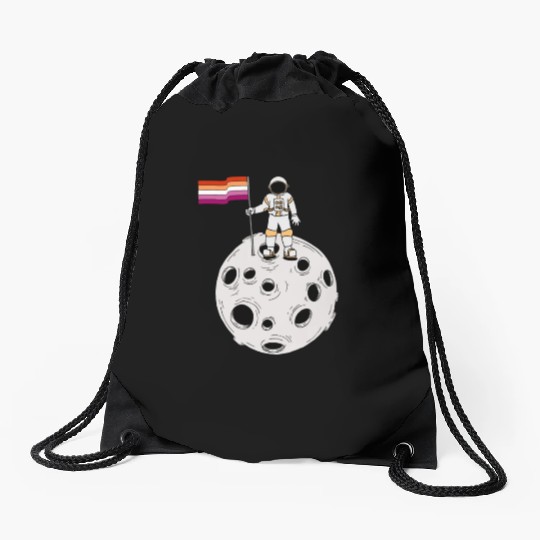 Lesbian Astronaut On Moon Lesbian Flag Drawstring Bags
