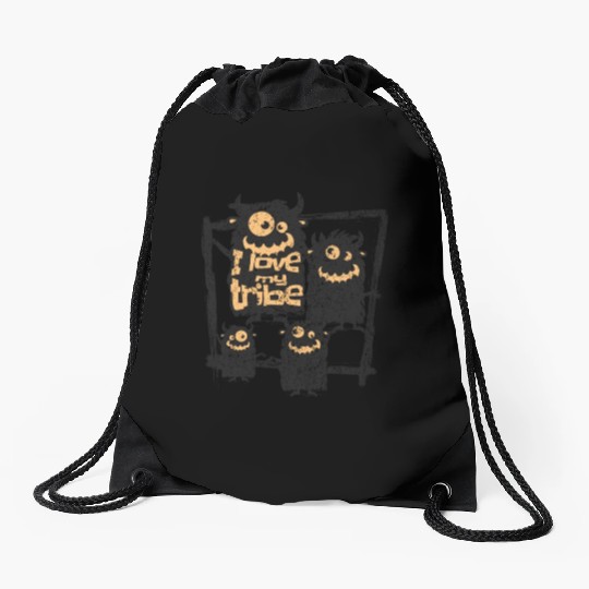 I Love My Tribe Funny Monster Family Reunion Drawstring Bags