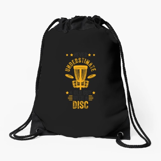 Old Guy Disc Golf Vintage Ultimate Frisbee Drawstring Bags