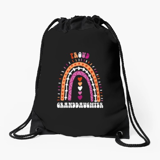 Proud Granddaughter Lesbian Pride Boho Rainbow Drawstring Bags