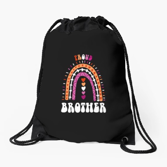 Proud Brother Lesbian Pride Boho Rainbow Drawstring Bags