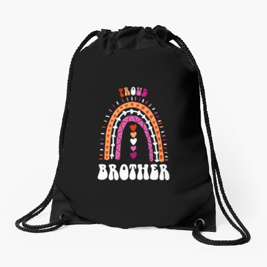 Proud Brother Lesbian Pride Boho Rainbow Drawstring Bags