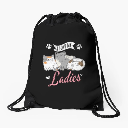 I Love My Ladies Cat Owner Cute Cat Mom Love Cats Drawstring Bags