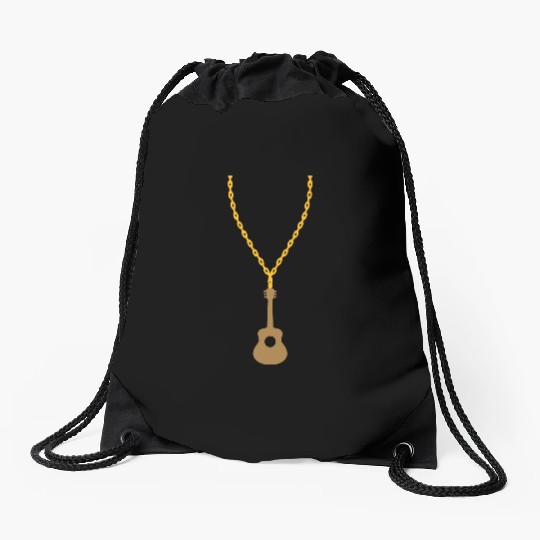 Gold necklace guitarist guitar Drawstring Bags