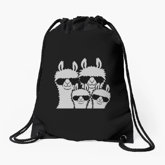 Llama family parents child Drawstring Bags