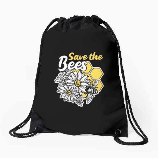 Save the bee honey bee gift idea environmental pro Drawstring Bags