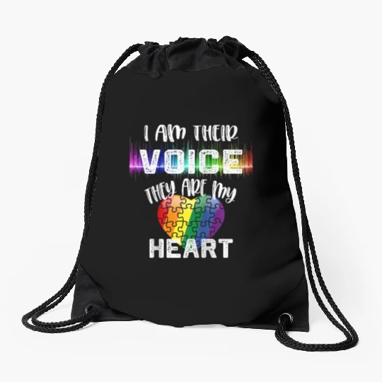 Autism Teacher I Am Their Voice They Are My Heart Drawstring Bags