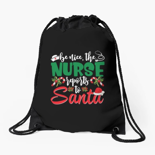 Be Nice The Teacher Reports To Santa Funny Drawstring Bags