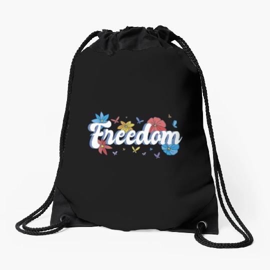 Freedom flowers butterflies liberty design Drawstring Bags