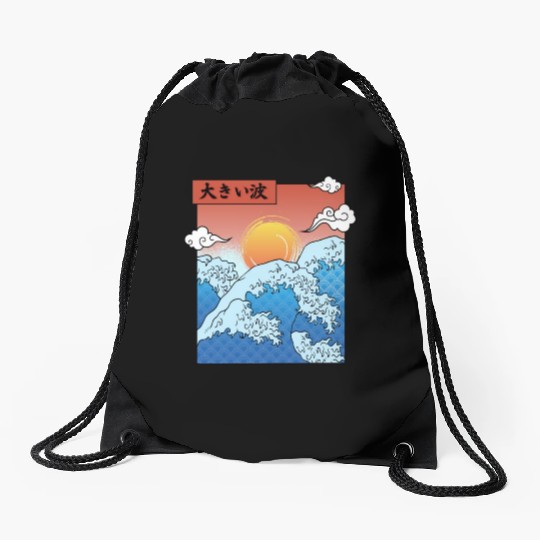 Japanese Sunset And Waves | Japanese Culture Drawstring Bags