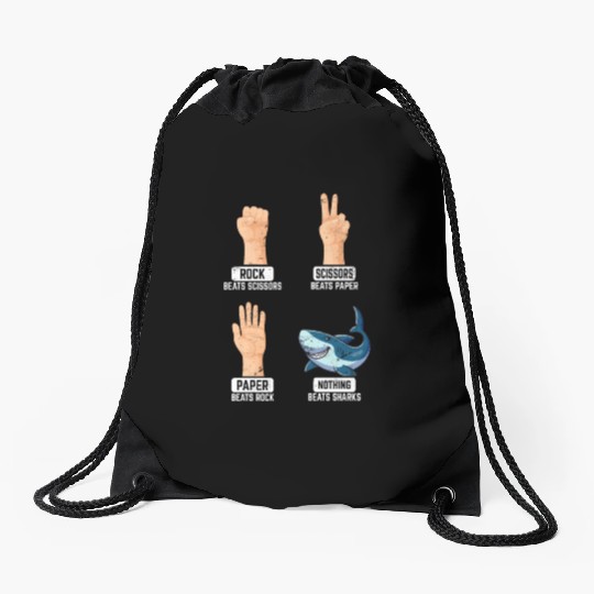 Rock Paper Scissors Nothing Beats Sharks Funny Sha Drawstring Bags