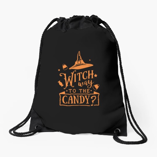 Witch Way To The Candy Hat Halloween Holiday Drawstring Bags