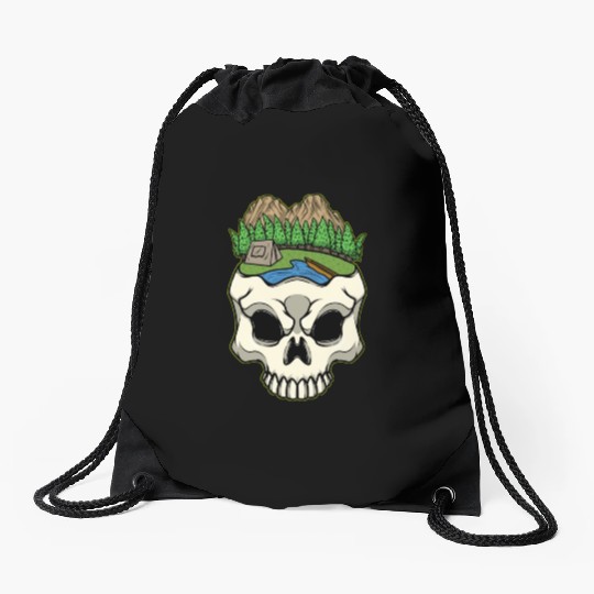 Skeleton Head Camp Campsite Camper Camping Drawstring Bags