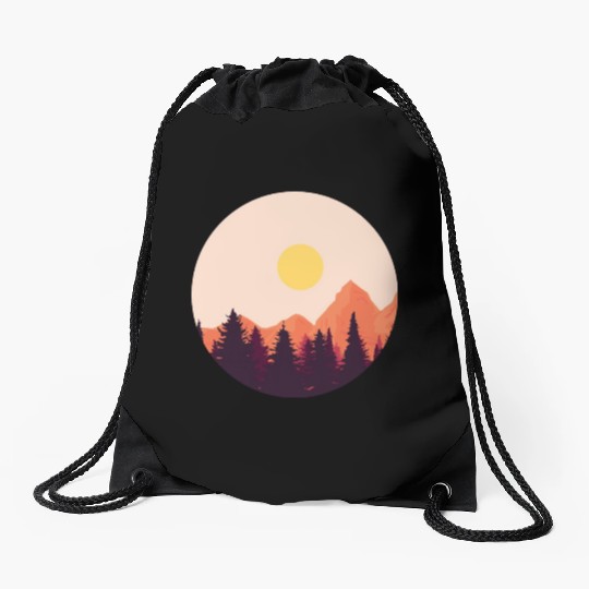 sunset horizon mountains Drawstring Bags