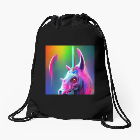 Heavy metal rainbow ultra unicorn Drawstring Bags