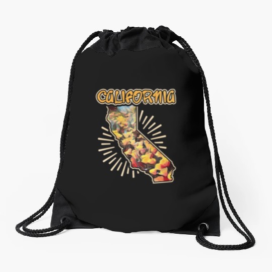 Retro California Flower Drawstring Bags