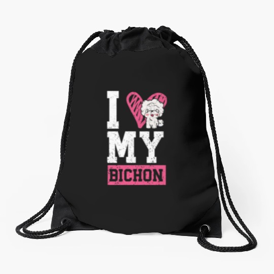 I Love My Bichon Frise Curly Hair Pup Puppy Lover Drawstring Bags
