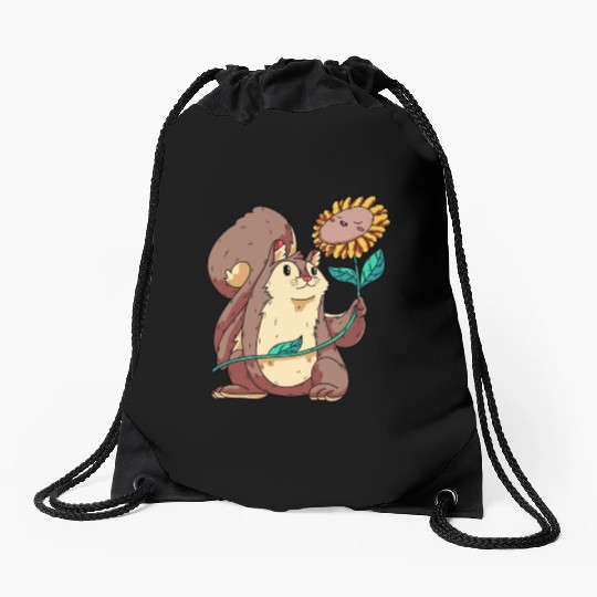 Wildlife Animal Squirrel & Sunflower-Themed Drawstring Bags