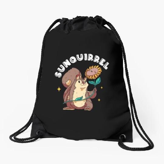 Sunquirrel Squirrel & Sunflower-Themed Leisure Drawstring Bags