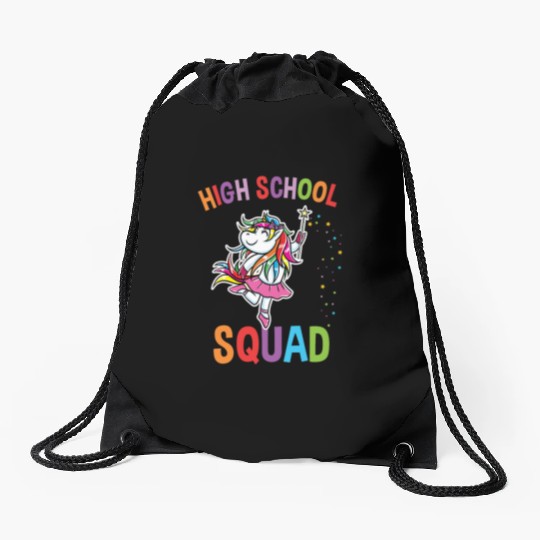 High School Squad Unicorn Back To School Drawstring Bags