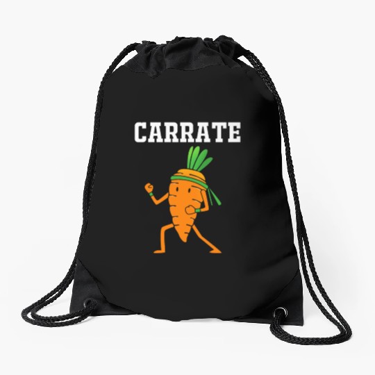 Carrate Funny Vegan Carrot Doing Karate Drawstring Bags