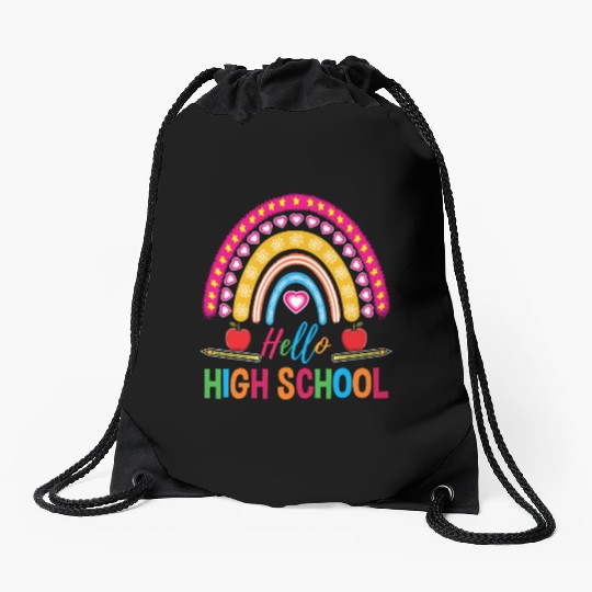 Hello High School Teacher Rainbow Drawstring Bags
