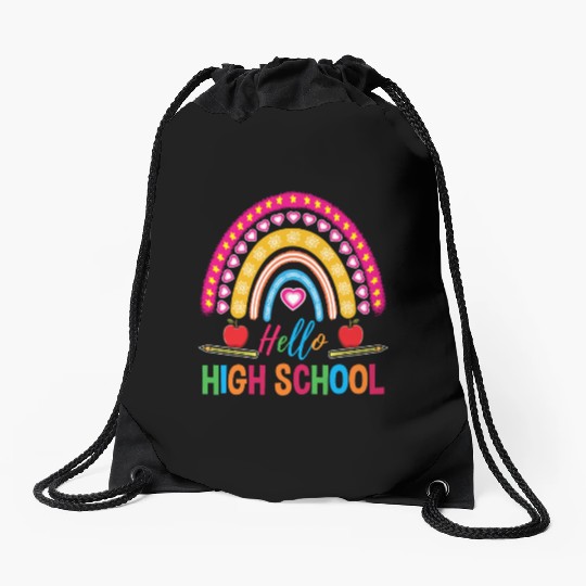 Hello High School Teacher Rainbow Drawstring Bags