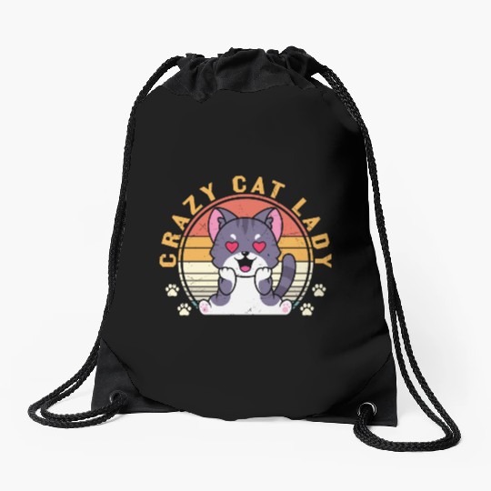 Crazy cat Lady Drawstring Bags