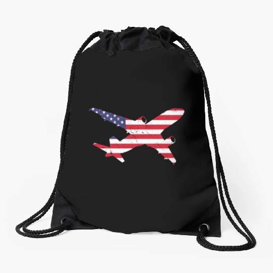 American Flag Airplane Stars And Stripes Drawstring Bags