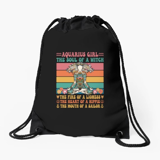 Aquarius Girl Astrology Sign Drawstring Bags
