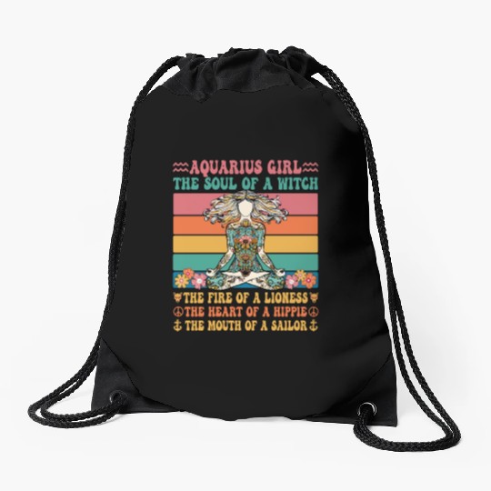 Aquarius Girl Astrology Sign Drawstring Bags
