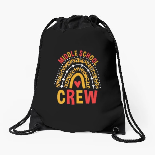 Leopard Rainbow Middle School Crew Drawstring Bags