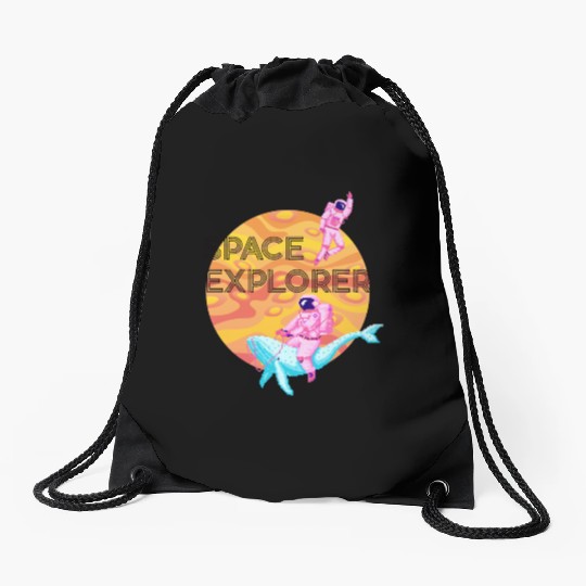 Space Explorer Two Astronauts and A Blue Whale Drawstring Bags
