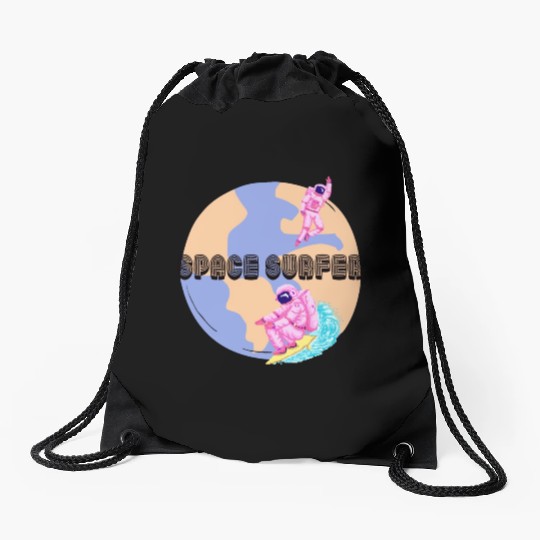 Space Surfer Two Astronauts and Planet Earth Drawstring Bags