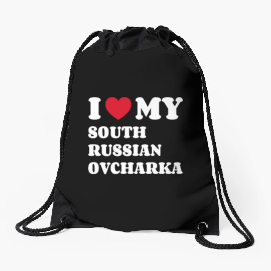 I Love My South Russian Ovcharka Drawstring Bags