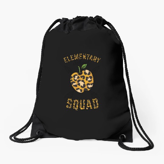 Elementary School Squad Teacher Leopard Print Drawstring Bags