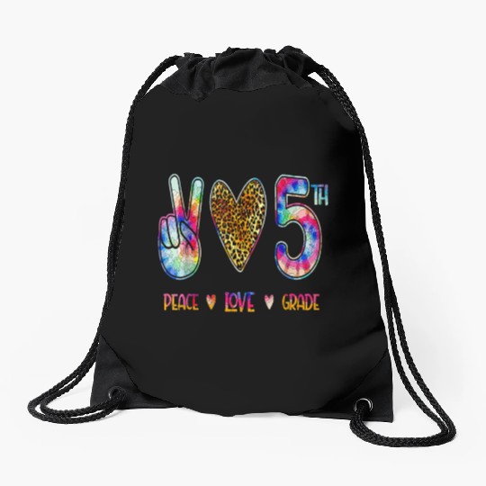 Peace Love Fifth Grade Squad Back to School Drawstring Bags