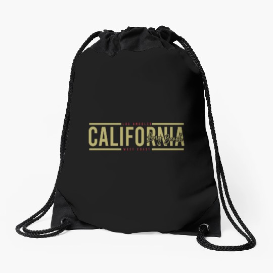 California Long Beach Surfing Drawstring Bags