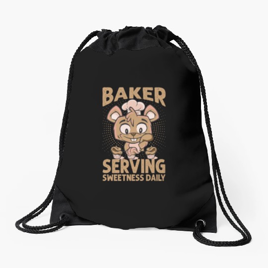 Baker Serving Sweetness Daily - Cakes - Funny - Ba Drawstring Bags