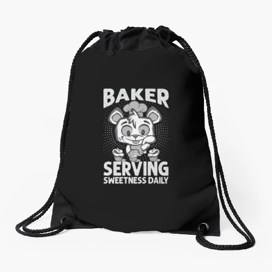 Baker Serving Sweetness Daily - Cakes - Funny - Ba Drawstring Bags