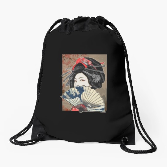 Vintage Cherry Blossom Japanese Geisha Girl Drawstring Bags