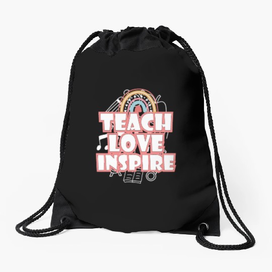 Back To School Teach Love Inspire Retro Teachers Drawstring Bags