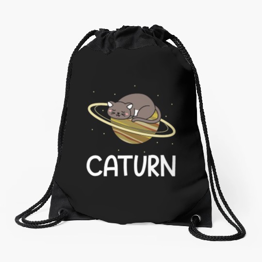 Caturn Cat Owner Saturn Astronomer Astronomy Drawstring Bags
