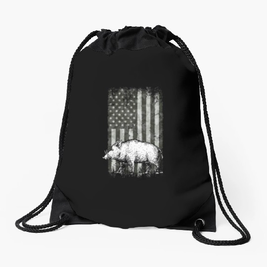 Patriotic Wild Boar Hunting Season For Hog Drawstring Bags