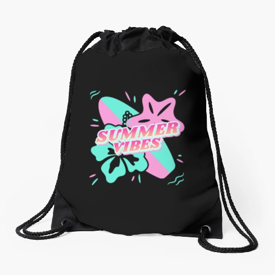 Summer Vibes - Beach, surf, hibiscus and starfish Drawstring Bags