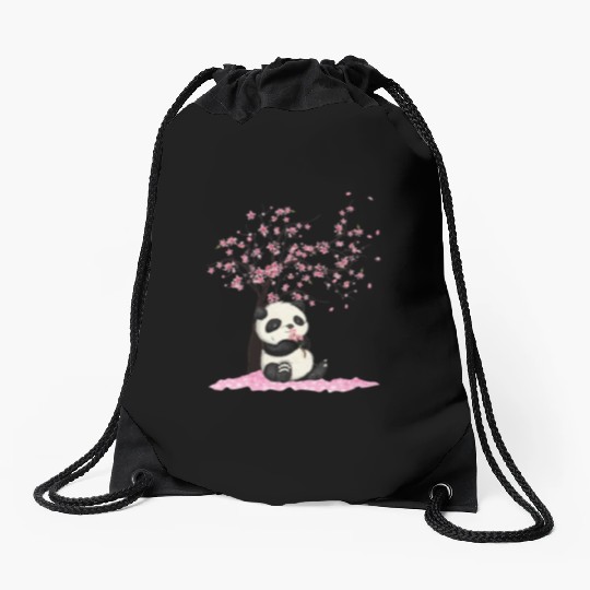 Cherry Blossom Japanese Art Panda Lover Panda Bear Drawstring Bags