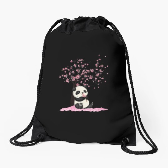 Cherry Blossom Japanese Art Panda Lover Panda Bear Drawstring Bags